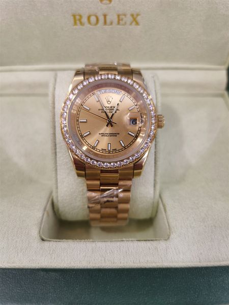 

with original box luxury fashion watches 8k yellow gold diamond dial & bezel 18038 automatic mens men's watch, Slivery;brown