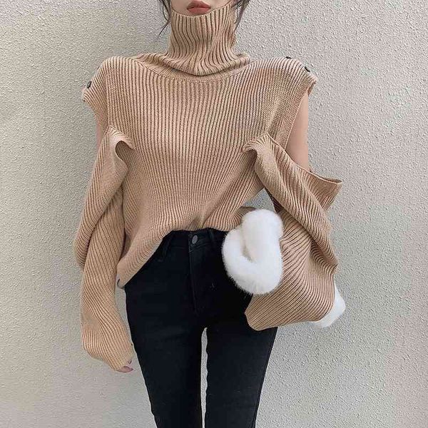 

comelkorean feminine turtleneck brief loose soft sweet retro women sweater solid warm knitted casual 210515, White;black
