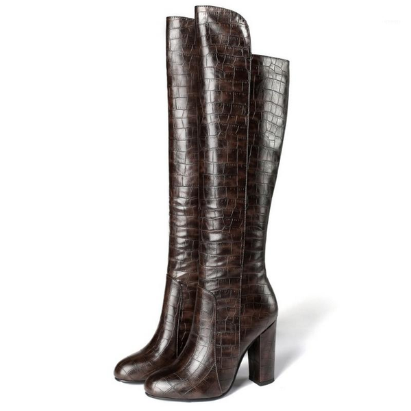 

boots autumnwinter women's shoes fashion round toe concise casual light patent leather zipper square heel knee high1, Black
