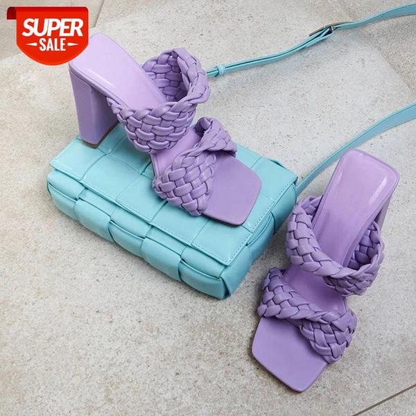 

5 women sandals strappy mule heels slippers high flip flops square toe slides party shoes woman #mz6x, Black