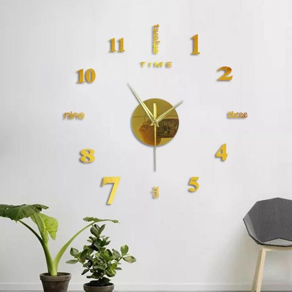 

wall clocks frameless diy mute clock 3d mirror surface sticker home office decor 12-hour display with time mark 50x50cm