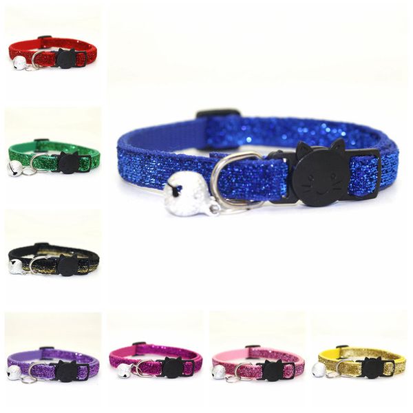 

Fashion Luxurious Sparkle Golden Veet Dog Collars With Bell Adjustable Nylon Kitty Kitten Small Dogs Designer Cat Pet Collar Ribbon