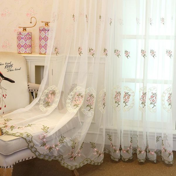 

curtain & drapes floral embroidered voile for bedroom simple modern rural delicate sheer pink blue window treatment gauze js36c