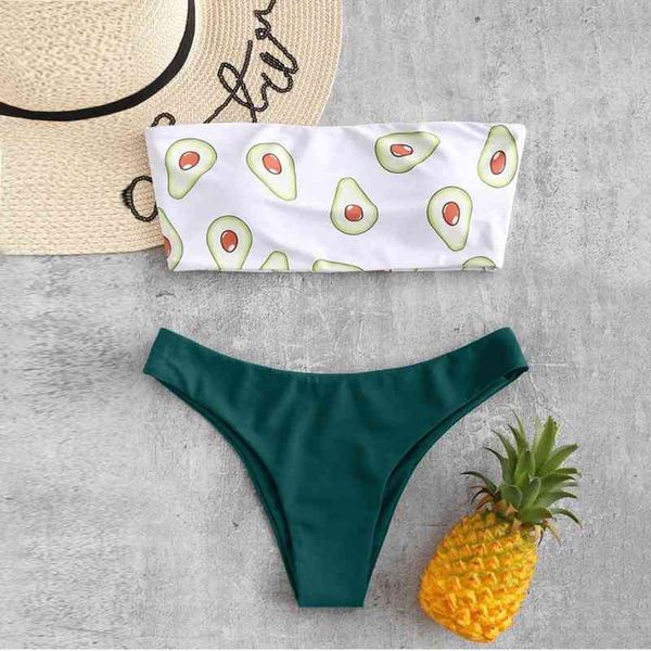 

65 women bikini girls fashion avocado print tube two pieces push-up swimsuit beachwear biquini bathing suits, White;black