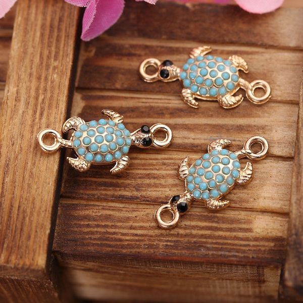 Mrhuang 10 Pçs / Lot Connectores Animais Tortarise Golden Banhado Blue Beads Para Braclets Jóias Encontrando DIY