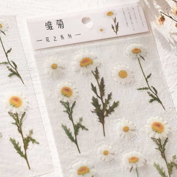 

1pc creative diy scrapbook daisy clover japanese words stickers transparent pet material flowers leaves plants decor gift wrap