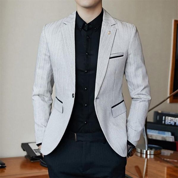 

men's suits & blazers british style blazer mens 2021 spring autumn striped slim fit suit coat masculino business casual stylish jacket, White;black