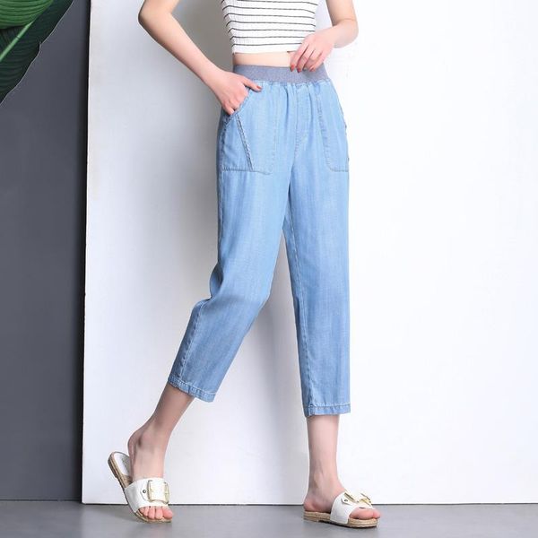

women's pants & capris pencil tencel high waist jeans woman casual ankle-length length denim vaqueros mujer, Black;white