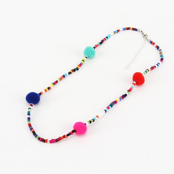 

bohemian colorful seed beads pom ball necklace cute etnich fashion jewelry for girls chains, Silver