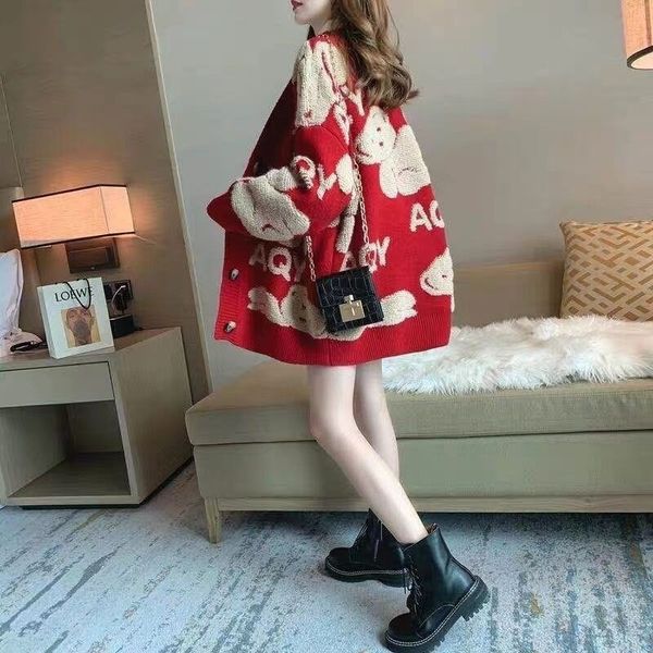 

bear sweater coat for women autumn and winter new lazy wind korean, White;black