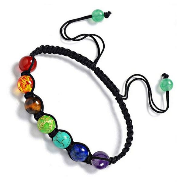 

natural crystal seven color gemstones 7 chakra healing stone bracelet energy quartz for woman gifts beaded, strands, Black