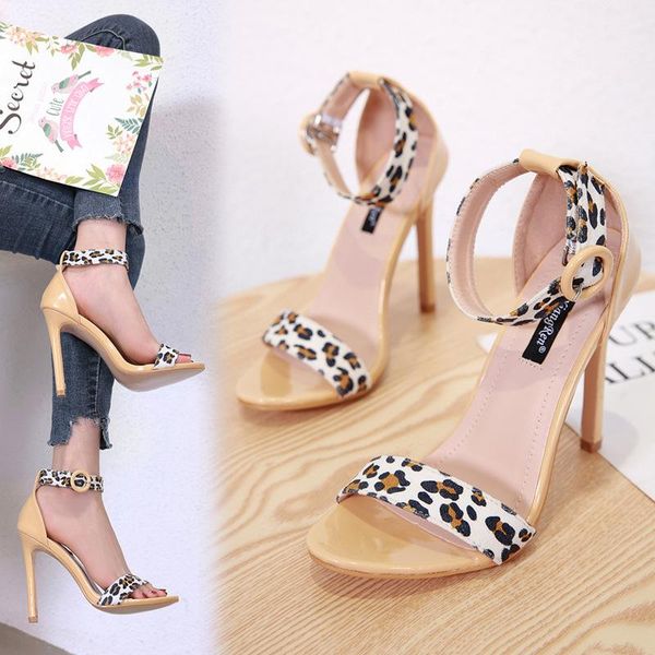 

beige heeled sandals fashion womens shoes 2021 all-match buckle strap black luxury comfort stiletto velvet leopard high dress