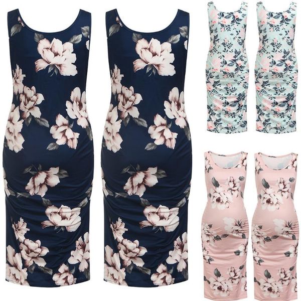 

maternity dresses women sleeveless pregnant dress flower, White