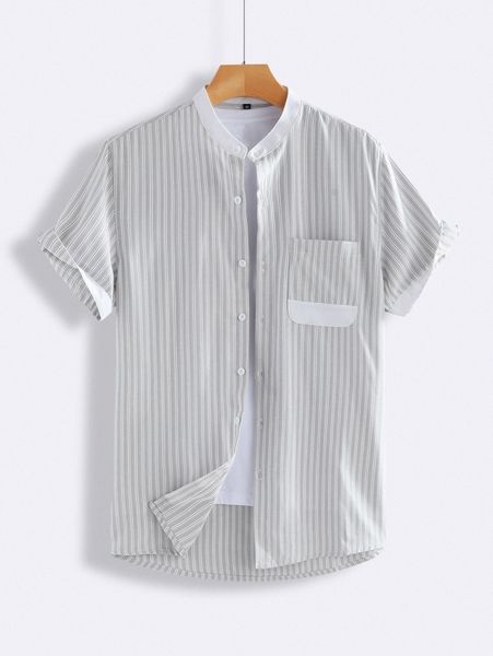 

men vertical striped patched pocket shirt without tee z2ic#, White;black