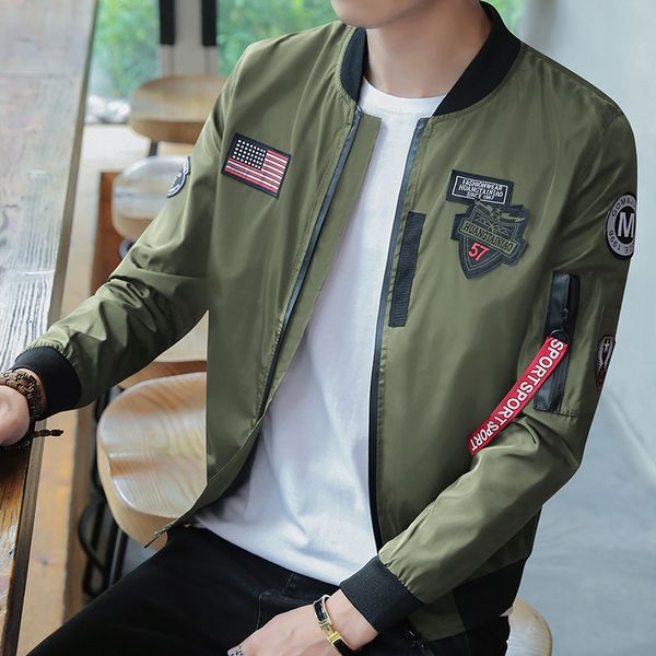

men's jacket, wear, spring and autumn stand collar, youth baseball suit, korean fashion, slim fit, student's versatile flying, Black;brown