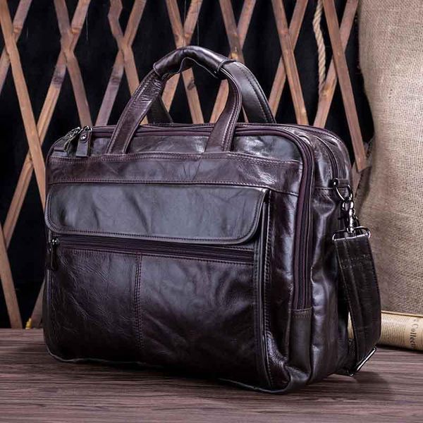 

briefcases european and american fashion leather men's bag briefcase business retro handbag 15.6 inch computer