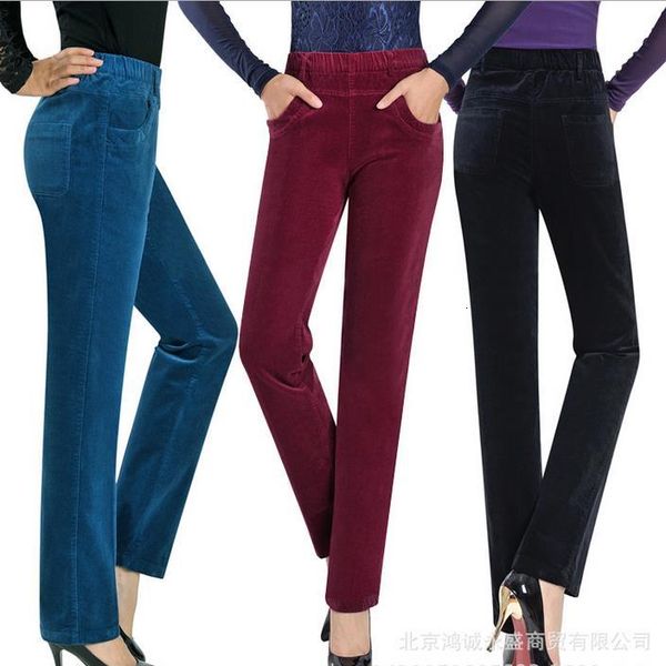 

casual women's jeans high waist female trousers straighttrousers elastic corduroy pants plus size 9xl v46a, Blue