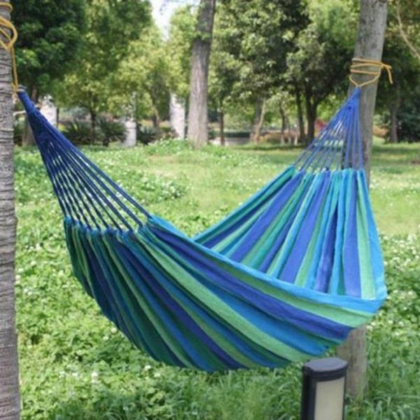 

outdoor games & activities 280*80cm 2 persons striped hammock leisure bed thickened canvas hanging sleeping swing for camping hunting