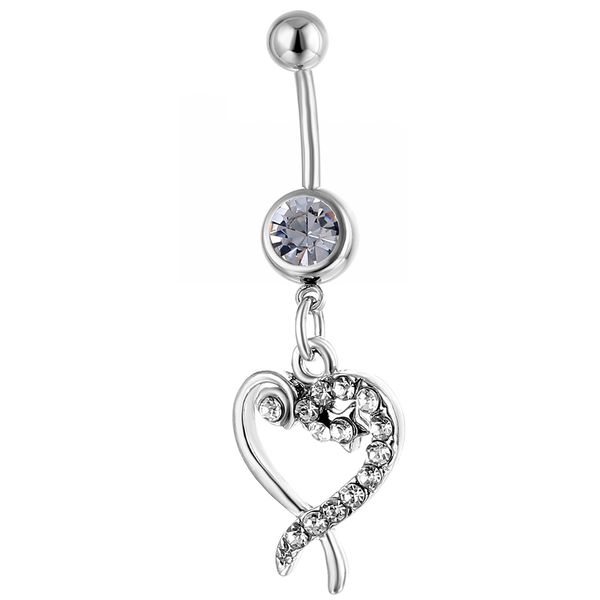 

d0122 belly navel button ring clear color, Silver