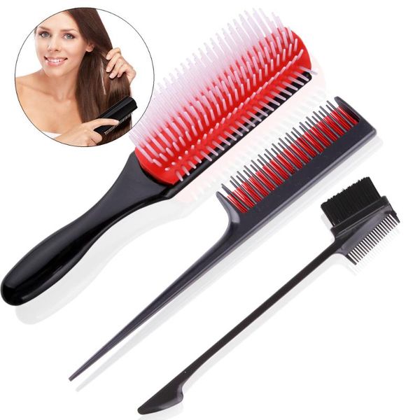 

hair brushes 9 rows styling brush detangling scalp massage hairdressing rat tail hairbrush waves easy clean removable women comb, Silver