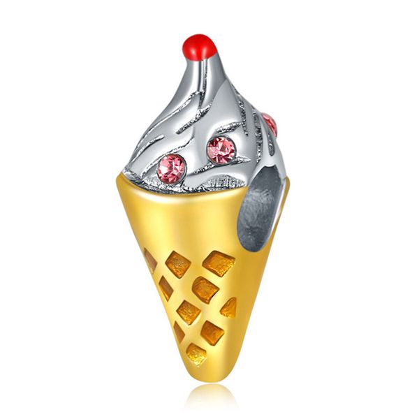 

1pcs cute ice cream pendant diy beads adapting to original pandora charm bracelet ladies jewelry making gifts, Silver