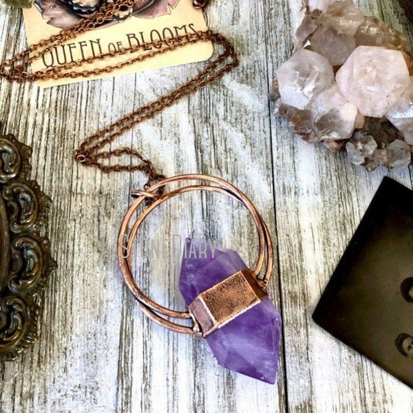 

pendant necklaces nm39984 large amethyst crystal necklace big boho jewelry statement, Silver