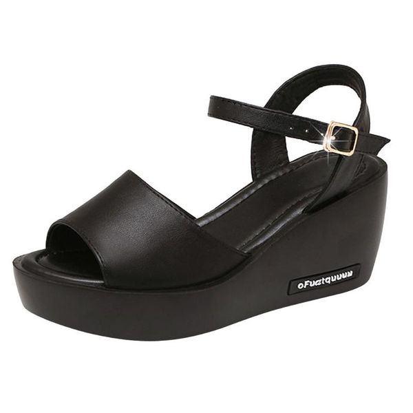 

summer wedge women sandals open toe gladiator platform flock zipper square heel sandals#407, Black
