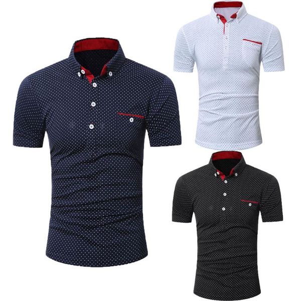 

men shirt mens casual short sleeve business dot print blouse men's shirts, White;black