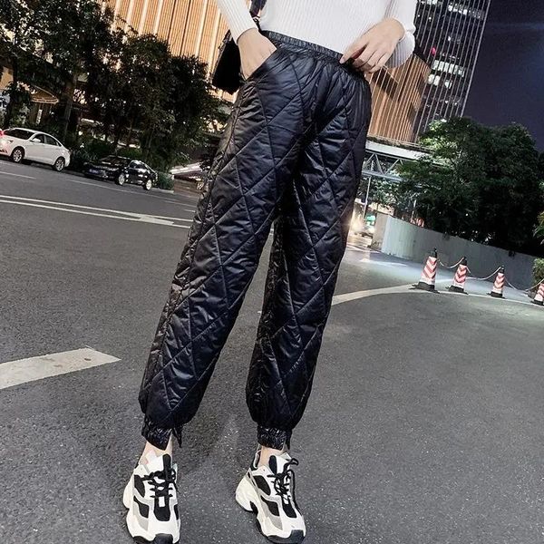 

women's pants & capris autumn winter casual down cotton women streetwear thick warm trousers japanese fashion loose female plus size, Black;white