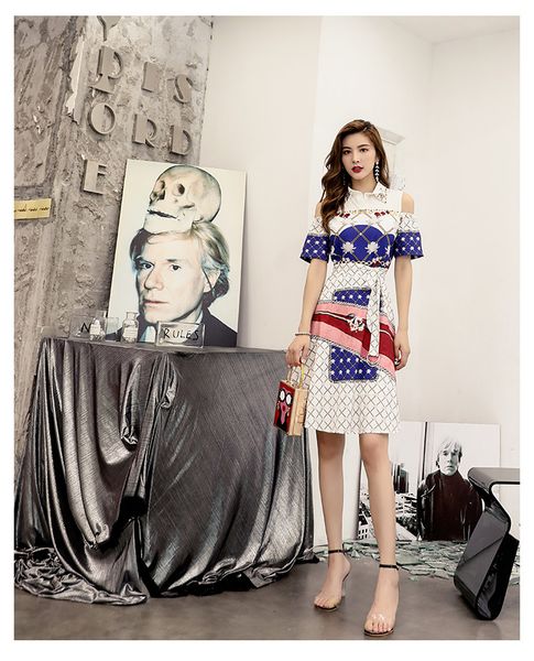 

print women spring summer vintage runway fashion short sleeve beading sashes elegant plaid printed midi party es, Black;gray
