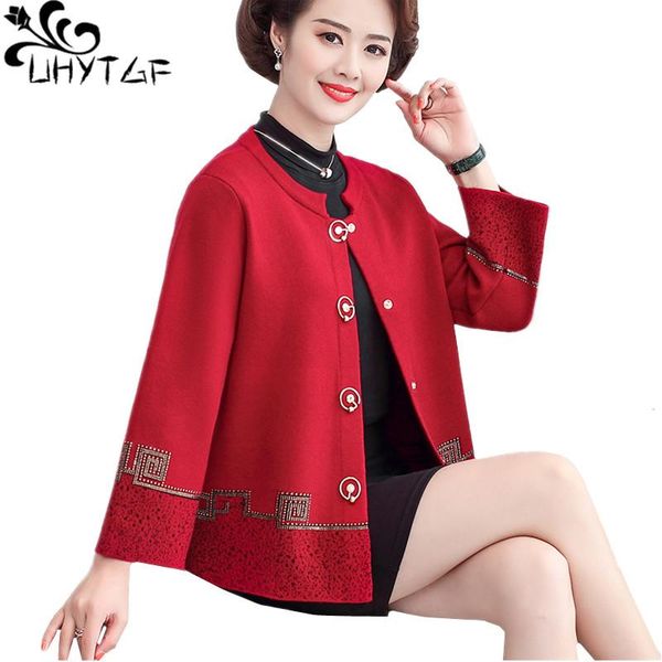

women spring autumn jacket quality knitted casual short elegant mother loose 4xl plus size coat cardigan female 1739 women's jackets, Black;brown
