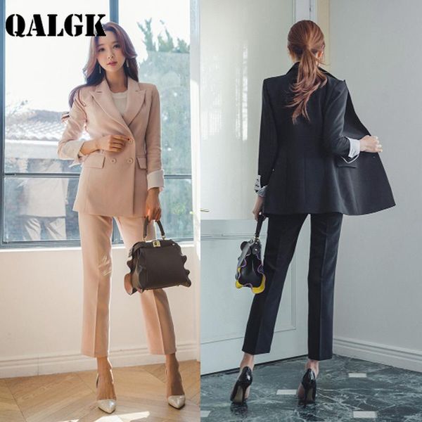 

women's suits & blazers suit female autumn small jacket wide leg pants two sets of loose thin temperament fashion wild clothes overalls, White;black