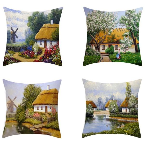 

pillow case printing painting pillowcase american country landscape flower cushion cover vintage sofa chair home decor