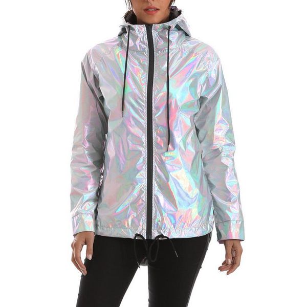 Frauen Camping Wandern Jacken Metallic Farbe Bomber Jacke Frauen Wasserdichte Oberbekleidung Mit Kapuze Zip Up Mantel Femme Outdoor JacketsHoodies