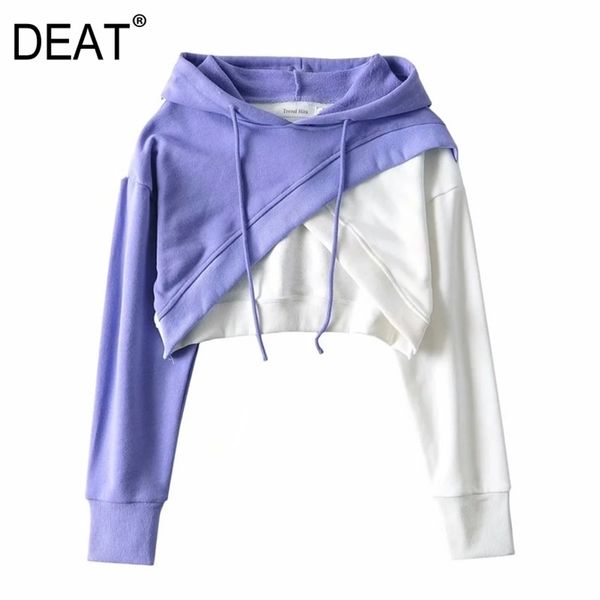

[deat] spring autumn fashion hooded pullover splicing long sleeve personality women sweatshirt 13a607 210527, Black