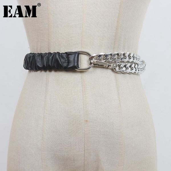 

belts [eam] pu leather metal chain long wide elastic belt personality women fashion tide all-match spring autumn 2021 1de1602, Black;brown