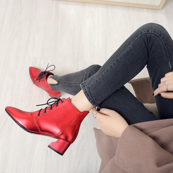

boots ymechic autumn winter for girls red white black pointed toe strange high heel gothic motorcycle ankle plus size 2021