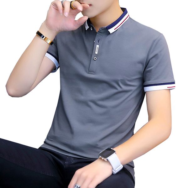 

browon 2021 summer casual polo shirt men short sleeve turn down collar slim fit sold color polo shirt for men plus size, White;black