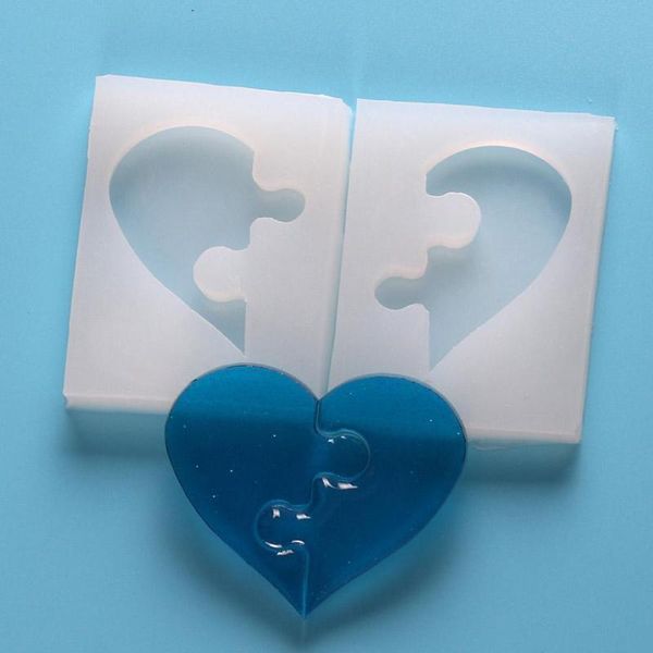 

craft tools 2pcs/set puzzle heart valentine silicone pendant mold for jewelry resin charm diy decorating making