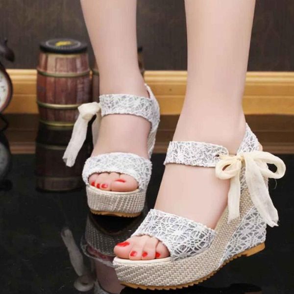 

sandals shoes women 2021 summer sweet flowers buckle open toe wedge floral high-heeled platform, Black
