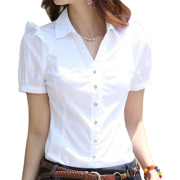 

summer women shirts v-neck puff sleeved slim office lady elegant work white plus size 4xl 5xl female women's blouses &