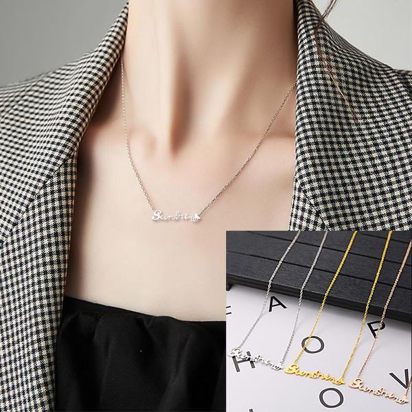 

chains couple pendants women custom letter stainless steel jewelry woman long necklace gold men accessories, Silver