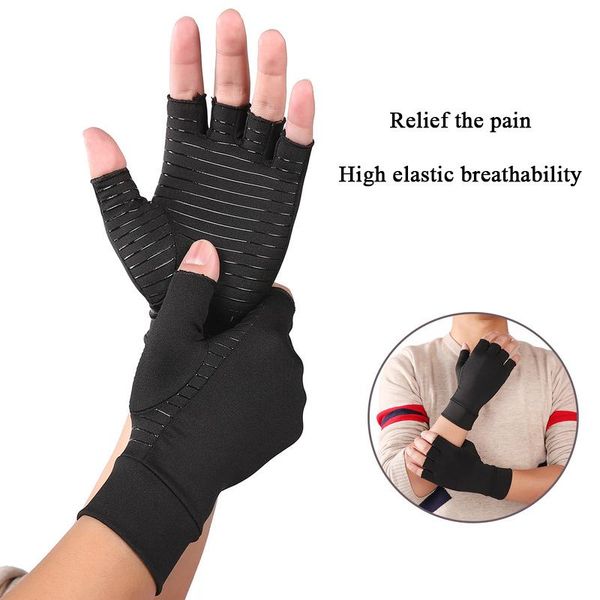 

sports gloves compression gym half finger elastic training arthritis pressure for fit carpal tunnel joint pain, Black