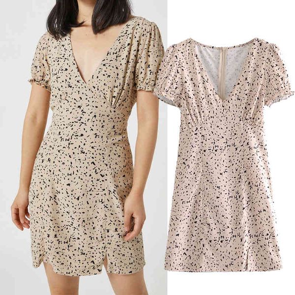 

casual dresses women animal picture mini split dress v-neck short sleeve slim waist chic party mujer mphr, Black;gray