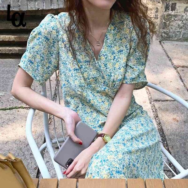 

summer elegant sweet dress women print floral kawali korean casual maxi puff sleeve french chic party 210519, Black;gray