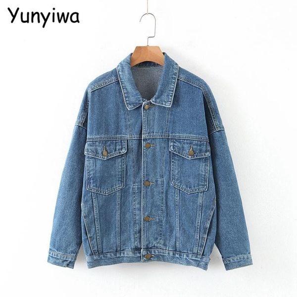 

women's jackets women boy friend denim jacket coat 2021 autumn pocket ladies long sleeve loose oversize hy238, Black;brown