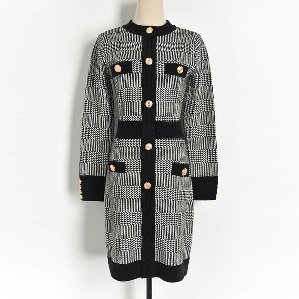 

black white red o neck full long sleeve geometric knitted mini short dress pencil autumn winter elegant d1480 210514, Black;gray