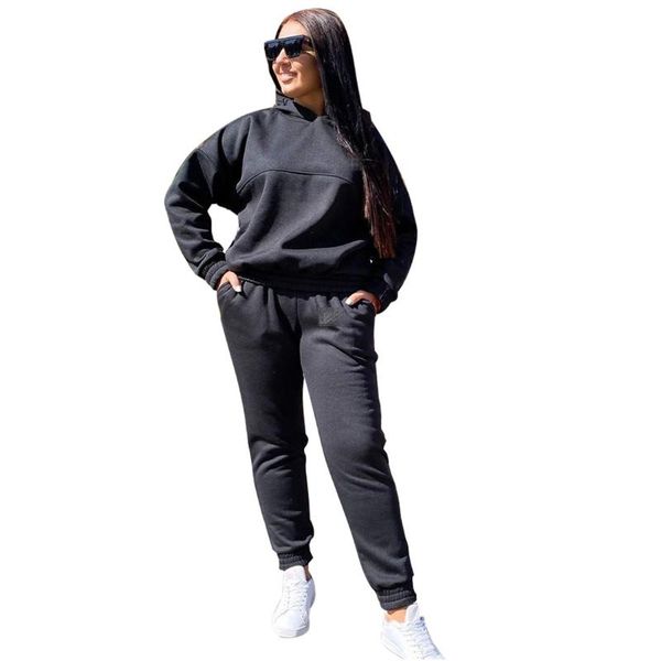 

women's two piece pants zaggin 2021 autumn fashion women solid 2-colors 2-piece leisure sets casual hooded full sleeve long regular spo, White