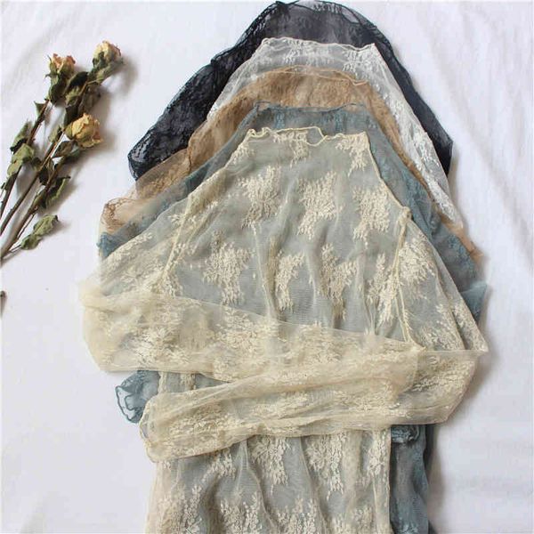 

summer women lace floral embroidery blouses ladies mesh blouses transparent elegant see-through black shirt, White