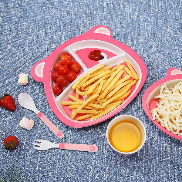 

dinnerware sets 5pcs/set children's cartoon bowls creative healthy bamboo fiber spoon fork cup baby feeding decoration tableware suit